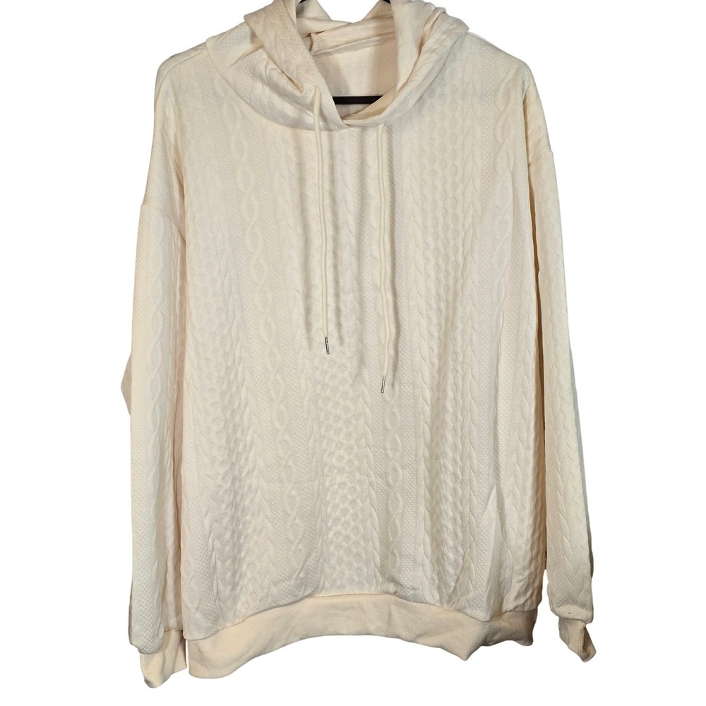 Apricot Cream Embossed Cable Knit Hoodie‎ Oversized Pullover Sweatshirt 5XL